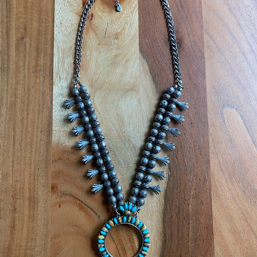 Shyanne Blue and Silver Necklace with Crescent Pendant